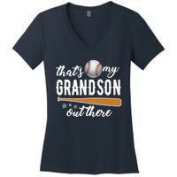 That S My Grandson Out There Gift Wo Baseball Grandma T Women's V-Neck T-Shirt