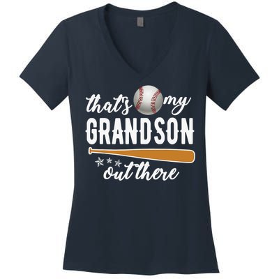 That S My Grandson Out There Gift Wo Baseball Grandma T Women's V-Neck T-Shirt