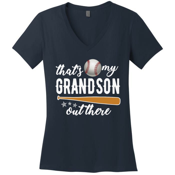 That S My Grandson Out There Gift Wo Baseball Grandma T Women's V-Neck T-Shirt