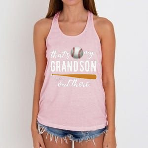 That S My Grandson Out There Gift Wo Baseball Grandma T Women's Knotted Racerback Tank