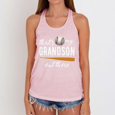 That S My Grandson Out There Gift Wo Baseball Grandma T Women's Knotted Racerback Tank