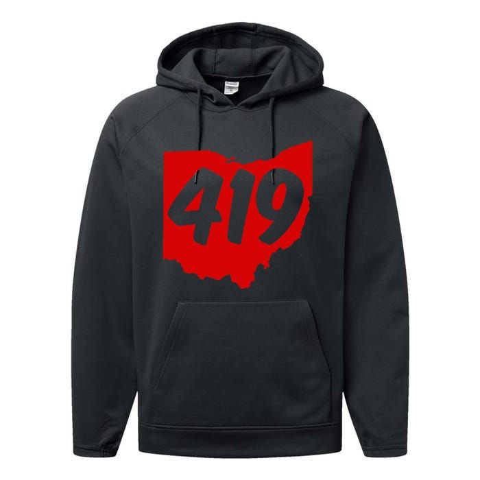 Toledo Sandusky Mansfield 419 Area Code Ohio Performance Fleece Hoodie