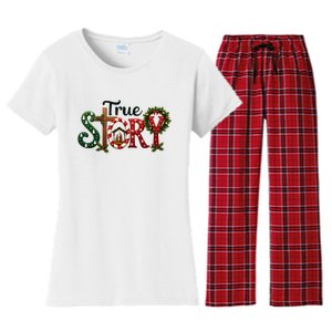 True Story Nativity Scene Christmas Jesus Christian Gifts Women's Flannel Pajama Set