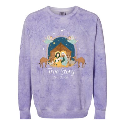 True Story Nativity Scene Christmas Baby Jesus Christian  Colorblast Crewneck Sweatshirt