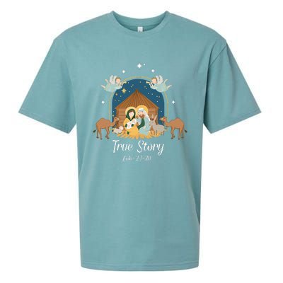 True Story Nativity Scene Christmas Baby Jesus Christian  Sueded Cloud Jersey T-Shirt