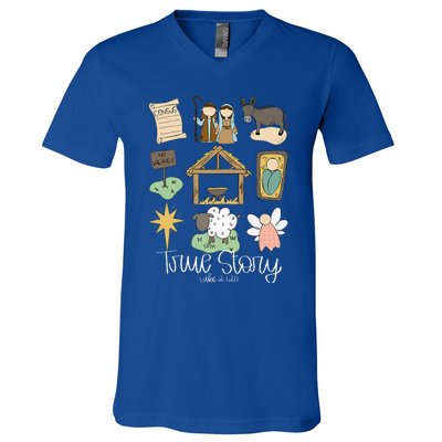 True Story Nativity Christmas Baby God Jesus Christian  V-Neck T-Shirt