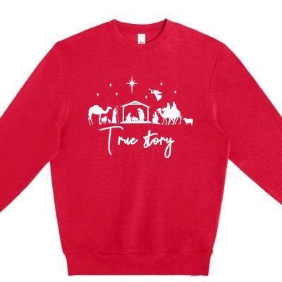 True Story Nativity Christmas Baby Jesus Manger Premium Crewneck Sweatshirt