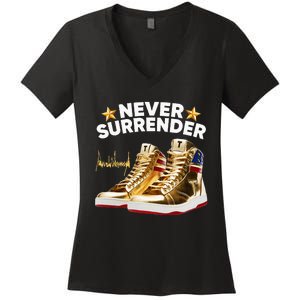 Trump Sneakers Never Surrender Women's V-Neck T-Shirt