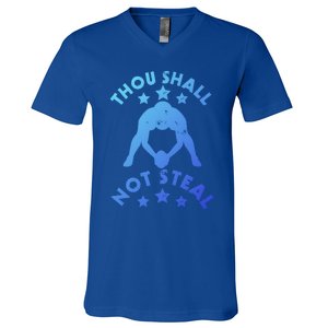 Thou Shall Not Steal Funny Baseball Softball Catcher Great Gift V-Neck T-Shirt