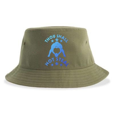 Thou Shall Not Steal Funny Baseball Softball Catcher Great Gift Sustainable Bucket Hat