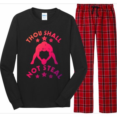 Thou Shall Not Steal Funny Baseball Softball Catcher Great Gift Long Sleeve Pajama Set