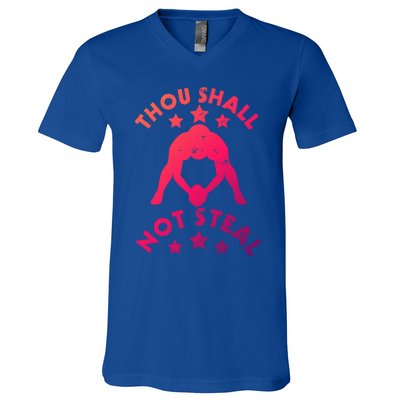 Thou Shall Not Steal Funny Baseball Softball Catcher Great Gift V-Neck T-Shirt