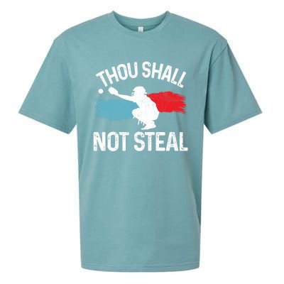 Thou Shall Not Steal Funny Softball Baseball Catcher Gift Funny Gift Sueded Cloud Jersey T-Shirt