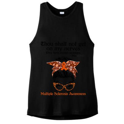 Thou Shalt Not Get On My Nerves Multiple Sclerosis Awareness Messy Bun MS Ladies PosiCharge Tri-Blend Wicking Tank