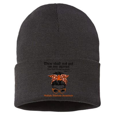 Thou Shalt Not Get On My Nerves Multiple Sclerosis Awareness Messy Bun MS Sustainable Knit Beanie