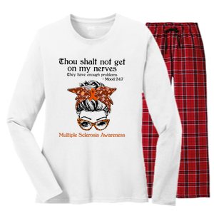 Thou Shalt Not Get On My Nerves Multiple Sclerosis Awareness Messy Bun MS Women's Long Sleeve Flannel Pajama Set 