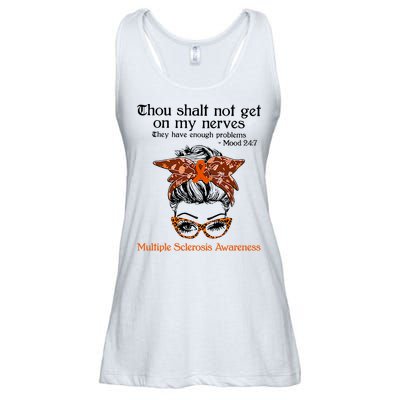 Thou Shalt Not Get On My Nerves Multiple Sclerosis Awareness Messy Bun MS Ladies Essential Flowy Tank