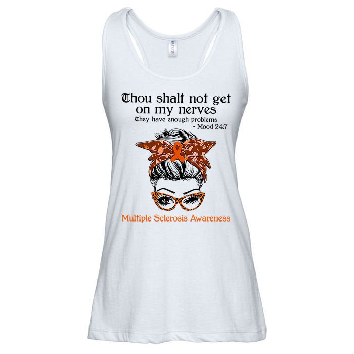 Thou Shalt Not Get On My Nerves Multiple Sclerosis Awareness Messy Bun MS Ladies Essential Flowy Tank