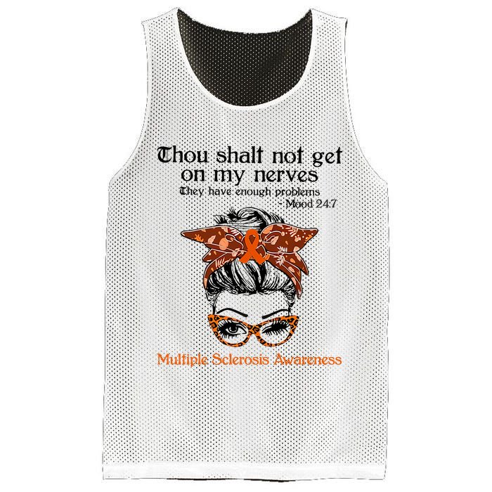 Thou Shalt Not Get On My Nerves Multiple Sclerosis Awareness Messy Bun MS Mesh Reversible Basketball Jersey Tank