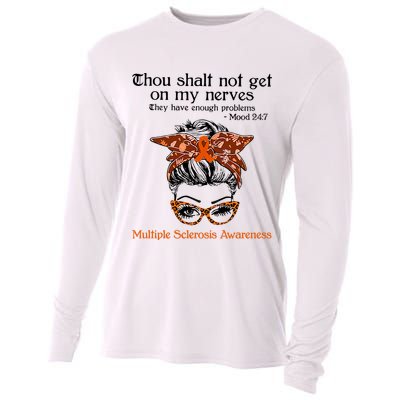 Thou Shalt Not Get On My Nerves Multiple Sclerosis Awareness Messy Bun MS Cooling Performance Long Sleeve Crew