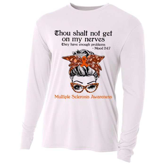 Thou Shalt Not Get On My Nerves Multiple Sclerosis Awareness Messy Bun MS Cooling Performance Long Sleeve Crew