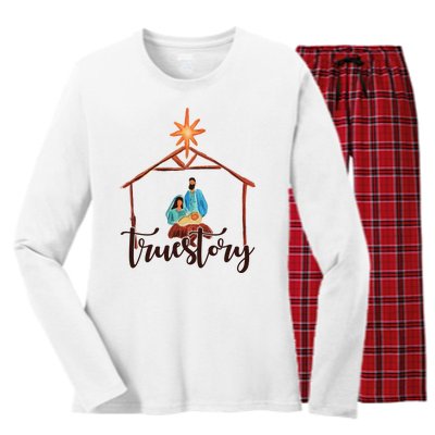 True Story Nativity Mary And Jesus Women's Long Sleeve Flannel Pajama Set 