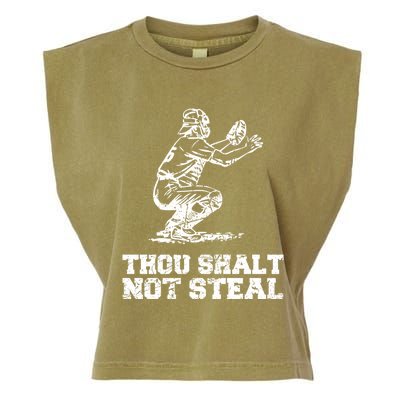 Thou Shalt Not Steal Funny Baseball Player Catcher Vintage Gift Garment-Dyed Women's Muscle Tee