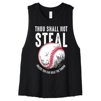 Thou Shall Not Steal Unless You Can Beat The Throw Baseball Women's Racerback Cropped Tank