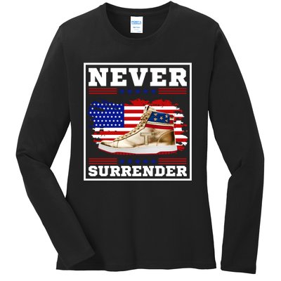 Trump Sneakers Never Surrender Ladies Long Sleeve Shirt