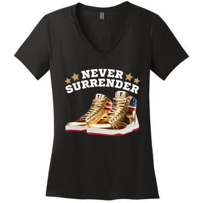 Trump Sneakers Never Surrender Women's V-Neck T-Shirt