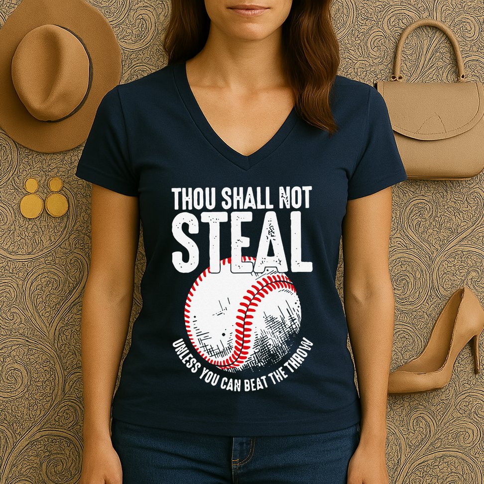 Thou Shall Not Steal Unless You Can Beat The Throw Baseball Women's V-Neck T-Shirt