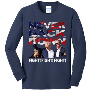 Trump Shooting Never Back Down Fighting Kids Long Sleeve Shirt