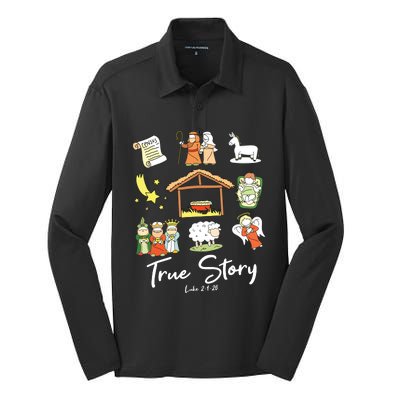 True Story Nativity Christmas Jesus Faith Based Christmas Silk Touch Performance Long Sleeve Polo