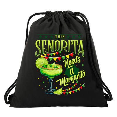 This Senorita Needs A Margarita Funny Cinco De Mayo Cute Drawstring Bag