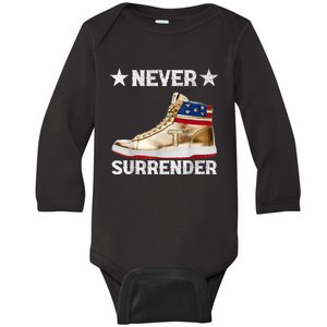 Trump Sneakers Never Surrender Pro Trump Baby Long Sleeve Bodysuit