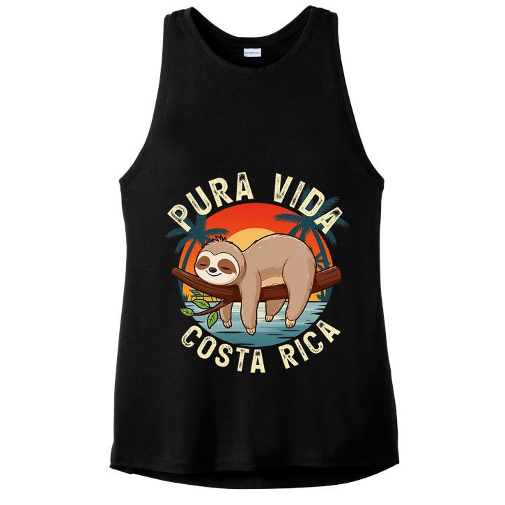 Tropical Sunset Nature Sloth Costa Rica Pura Vida Beach Gift Ladies PosiCharge Tri-Blend Wicking Tank