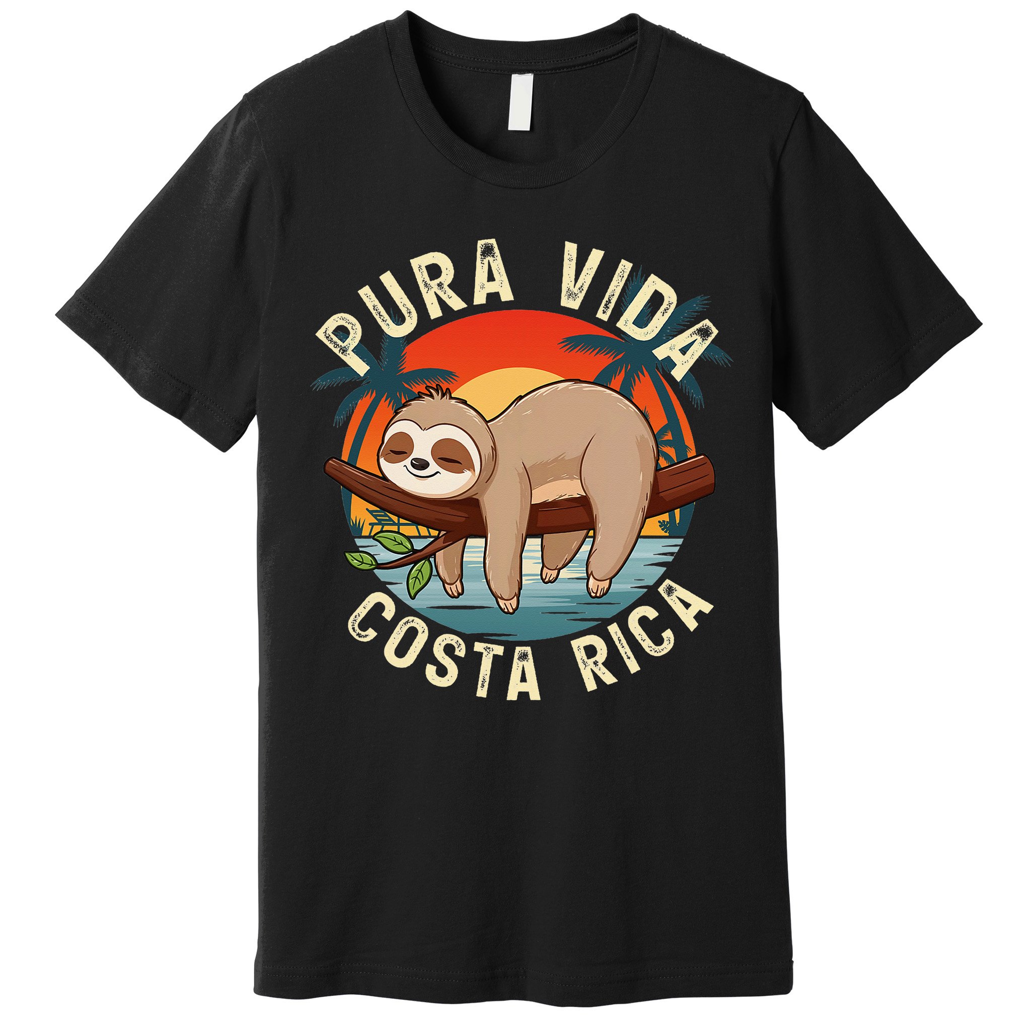 Tropical Sunset Nature Sloth Costa Rica Pura Vida Beach Gift Premium T-Shirt