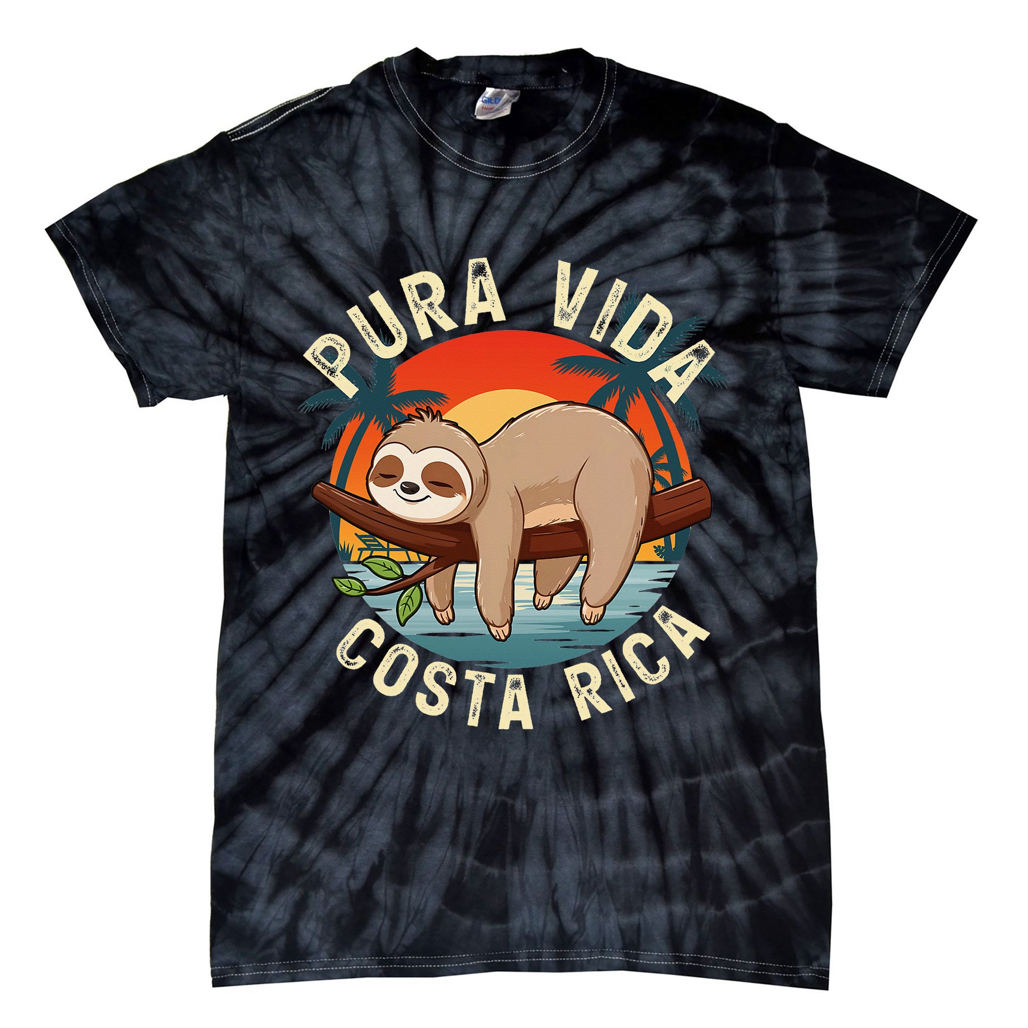 Tropical Sunset Nature Sloth Costa Rica Pura Vida Beach Gift Tie-Dye T-Shirt