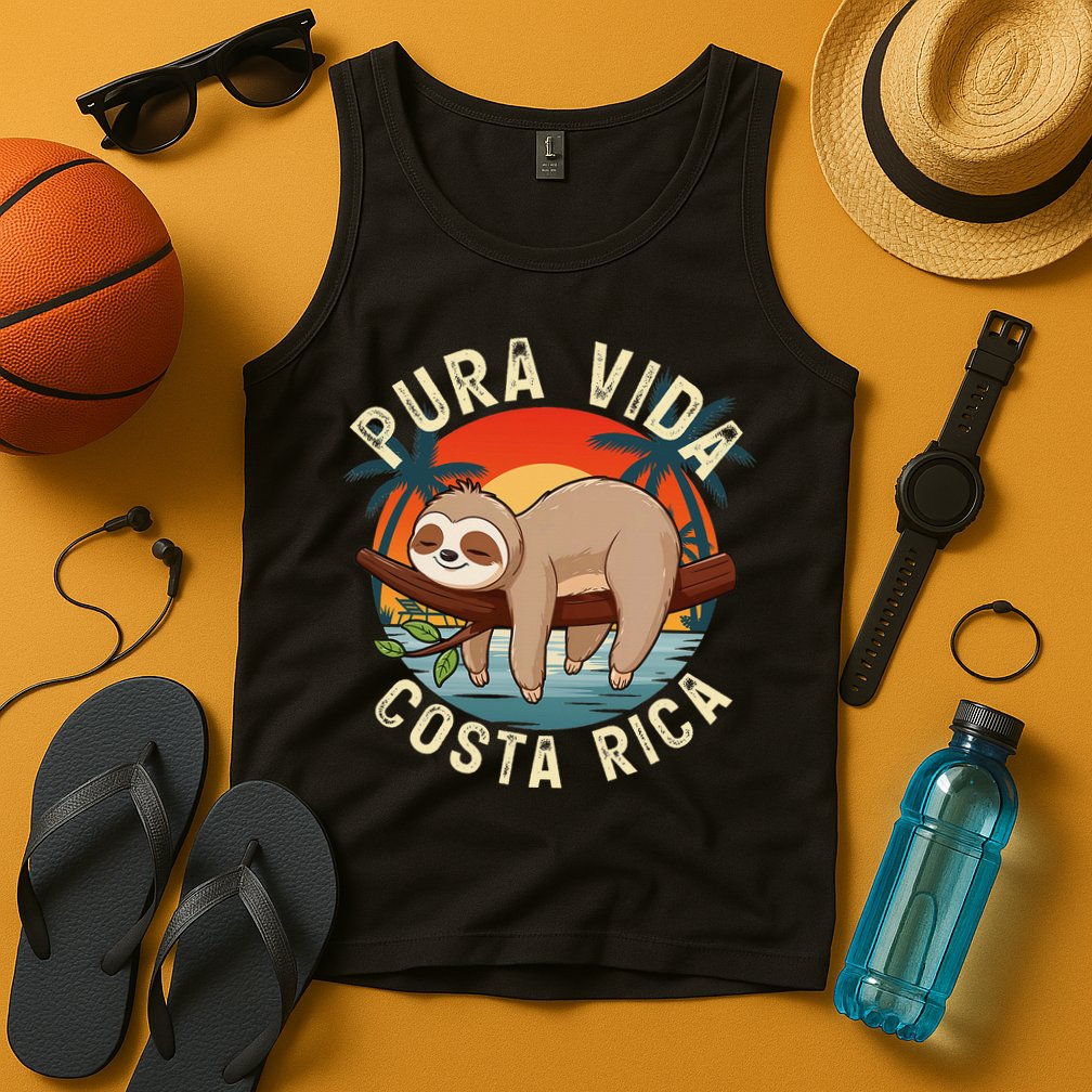 Tropical Sunset Nature Sloth Costa Rica Pura Vida Beach Gift Tank Top
