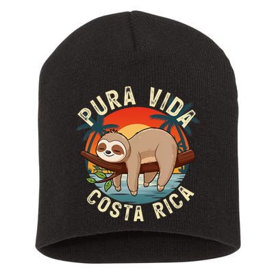 Tropical Sunset Nature Sloth Costa Rica Pura Vida Beach Gift Short Acrylic Beanie