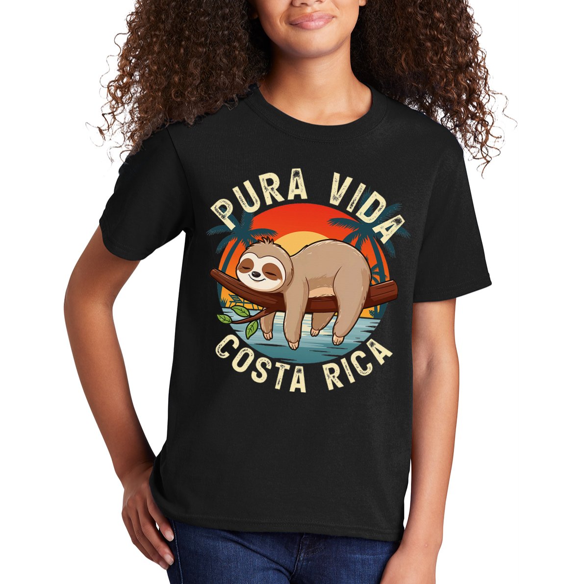 Tropical Sunset Nature Sloth Costa Rica Pura Vida Beach Gift Kids T-Shirt