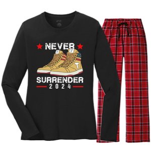 Trump Sneakers Never Surrender Pro Trump Sneakers Women's Long Sleeve Flannel Pajama Set 