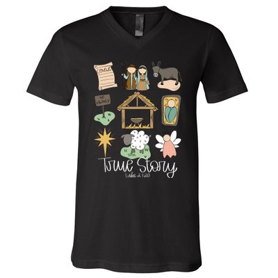 True Story Nativity Christmas Baby God Jesus Christian V-Neck T-Shirt