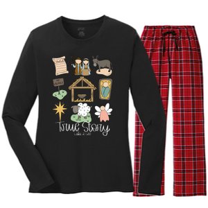 True Story Nativity Christmas Baby God Jesus Christian Women's Long Sleeve Flannel Pajama Set 