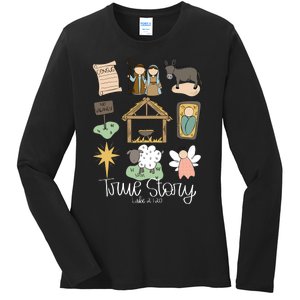 True Story Nativity Christmas Baby God Jesus Christian Ladies Long Sleeve Shirt