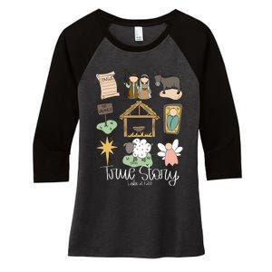 True Story Nativity Christmas Baby God Jesus Christian Women's Tri-Blend 3/4-Sleeve Raglan Shirt