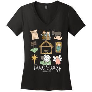 True Story Nativity Christmas Baby God Jesus Christian Women's V-Neck T-Shirt