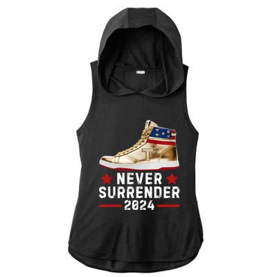 Trump Sneakers Never Surrender Pro Trump Ladies PosiCharge Tri-Blend Wicking Draft Hoodie Tank