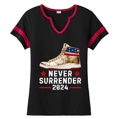 Trump Sneakers Never Surrender Pro Trump Ladies Halftime Notch Neck Tee