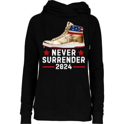 Trump Sneakers Never Surrender Pro Trump Womens Funnel Neck Pullover Hood